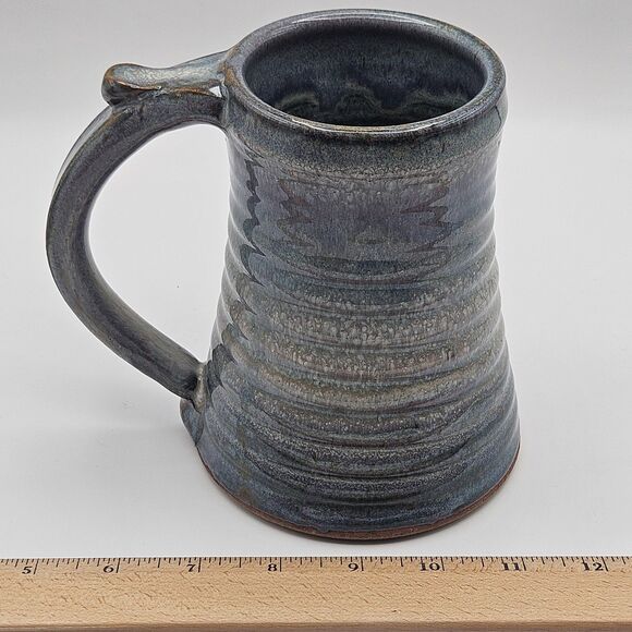 Art Pottery Blue Ceramic Mug Coffee Grog Large Cup Handmade Stoneware Signed - Picture 10 of 14